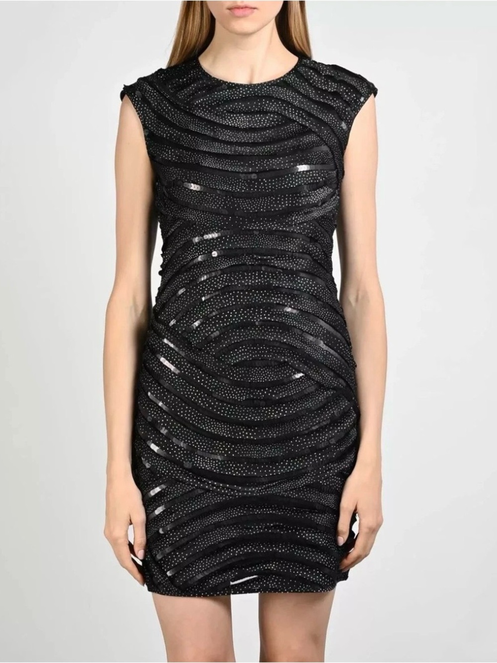 Diane Von Furstenberg Black Sequined Silk Dress size 8